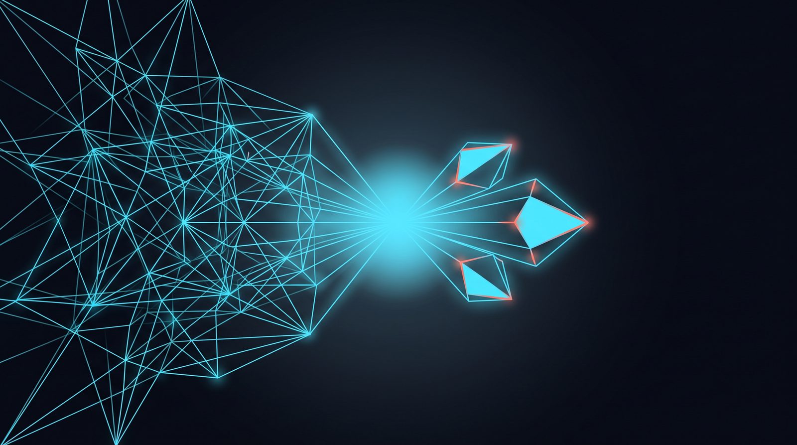A dense lattice resolving into a few clean deliberate shapes