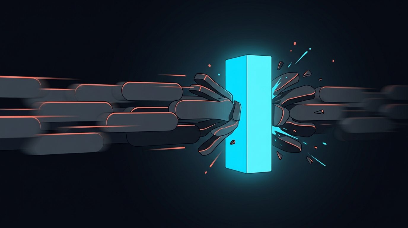 An illustration of one bright shape interrupting a stream of identical ones