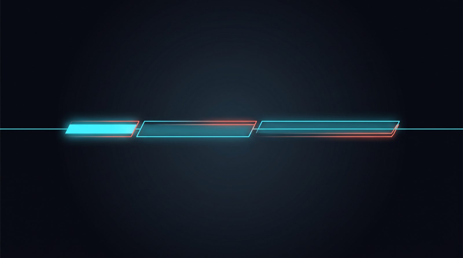 Three connected segments of different lengths, the first shortest and brightest