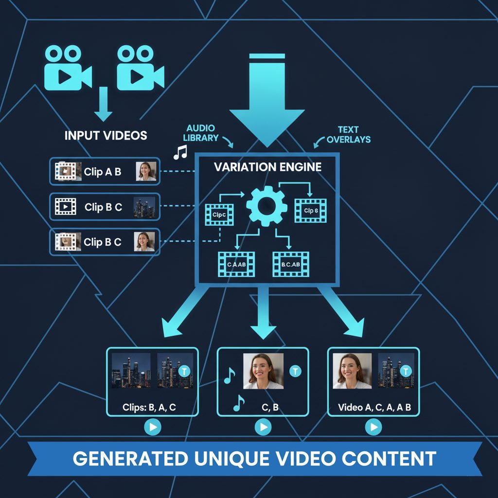 An overview of the Genyad platform, from footage library to exported ad variations